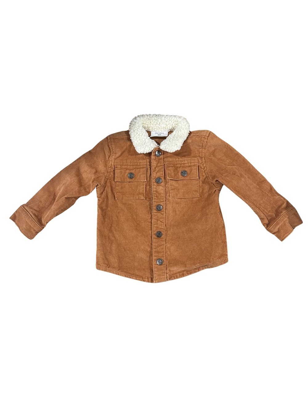 okie dokie Tan Corduroy Jacket with Cream Faux-Sherpa Collar